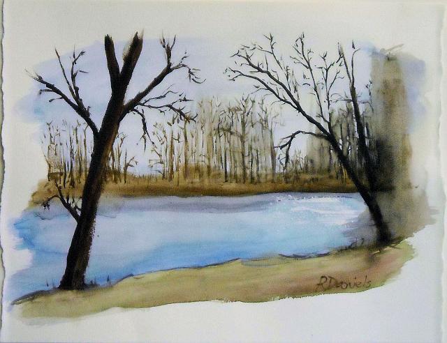 Macon3.jpg - Macon Pond 3 - watercolor 9x12